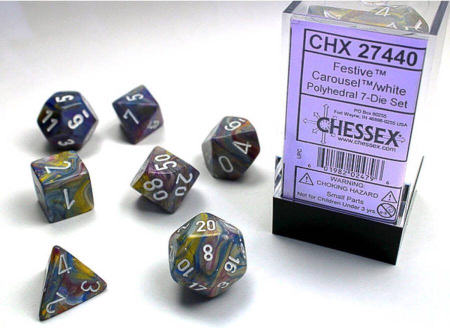 Chessex Feestelijke Carrousel witte Polydice Dobbelsteen Set (7 stuks)