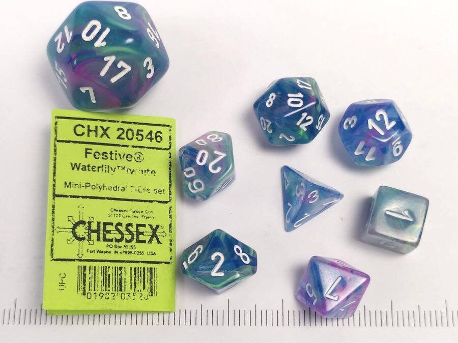 Chessex Feestelijke Mini-Polyhedral Waterlelie witte Dobbelsteen Set (7 stuks)