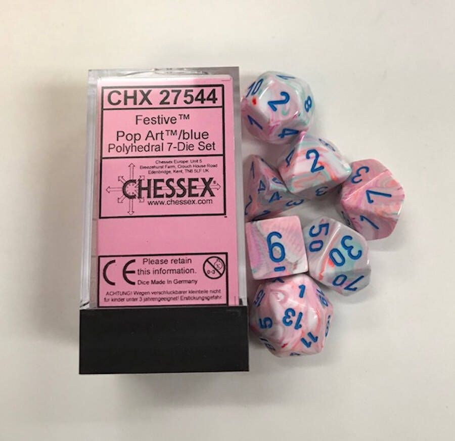 Chessex Feestelijke Pop Art blauw Polydice Dobbelsteen Set (7 stuks)