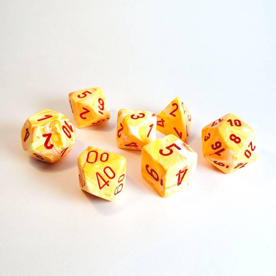 Chessex Feestelijke Sunburst Rode Polydice Dobbelsteen Set (7 stuks)