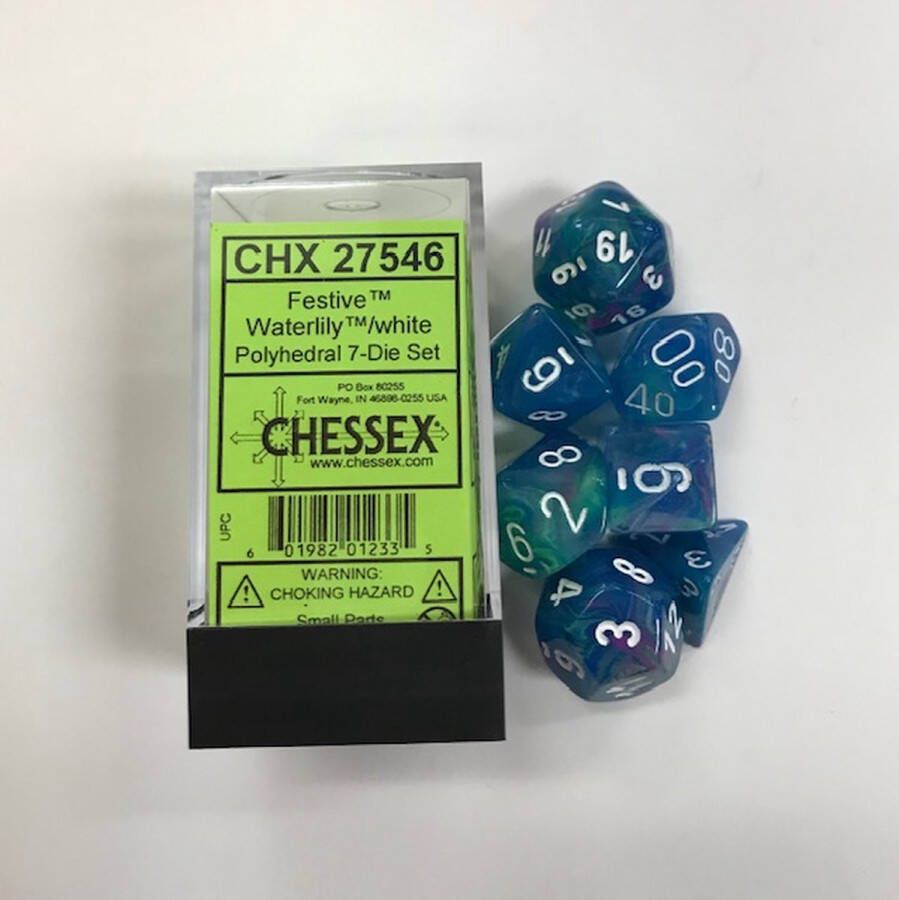 Chessex Feestelijke Waterlelie wit Polydice Dobbelsteen Set (7 stuks)