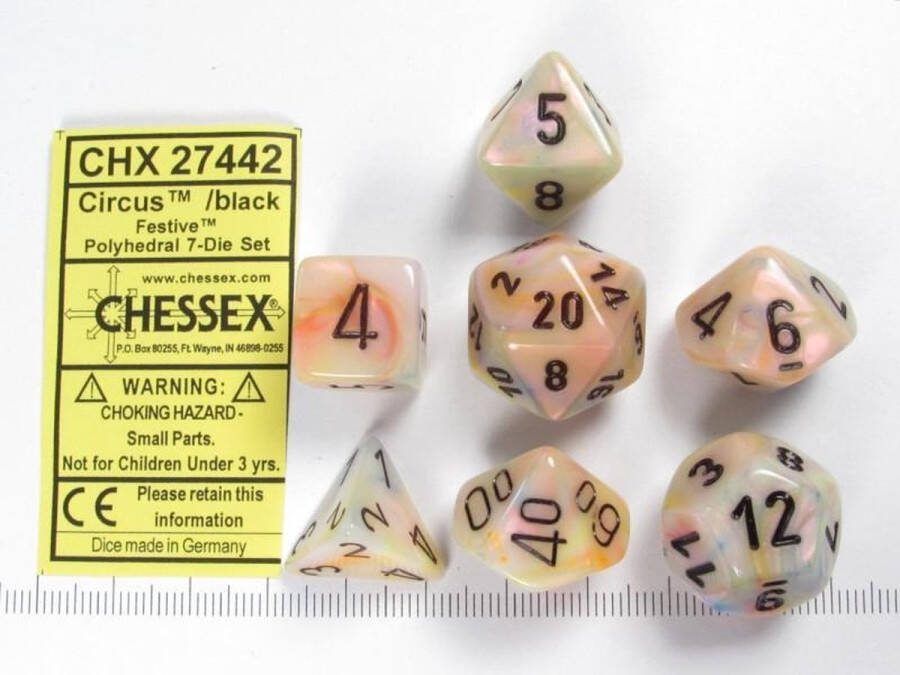 Chessex Feestelijk Circus Zwart Polydice Dobbelsteen Set (7 stuks)