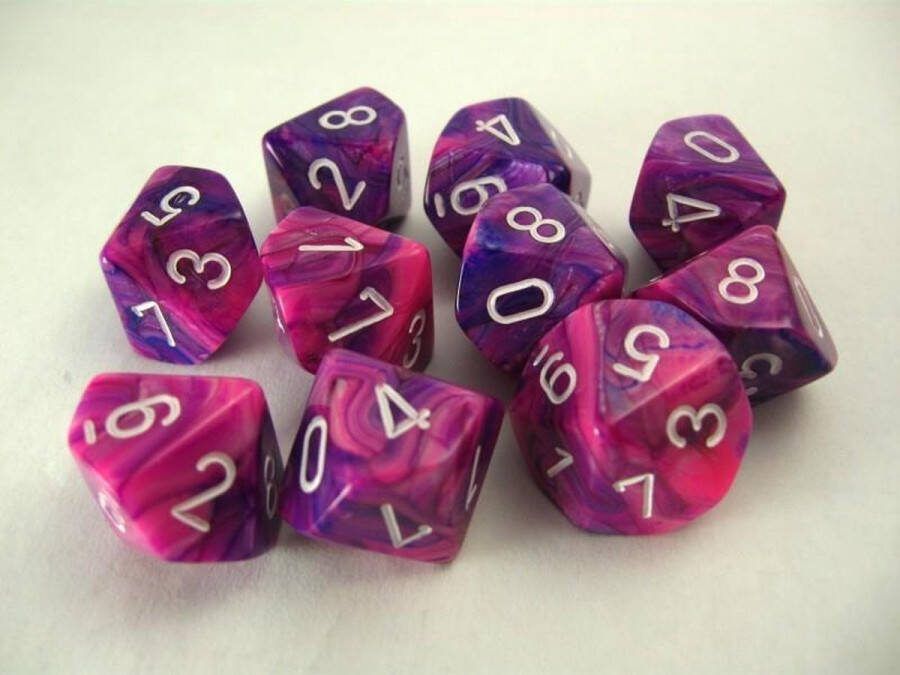 Chessex Feestelijk Violet wit D10 Dobbelsteenset (10 stuks)