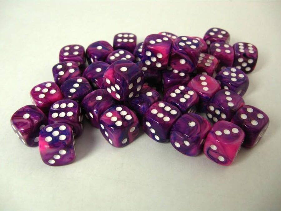 Chessex feestelijk violet wit D6 12mm Dobbelsteen set (36 stuks)