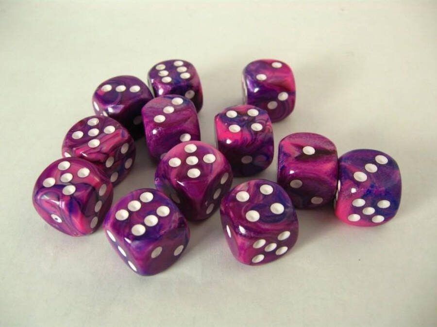 Chessex Feestelijk Violet wit D6 16mm Dobbelsteenset (12 stuks)