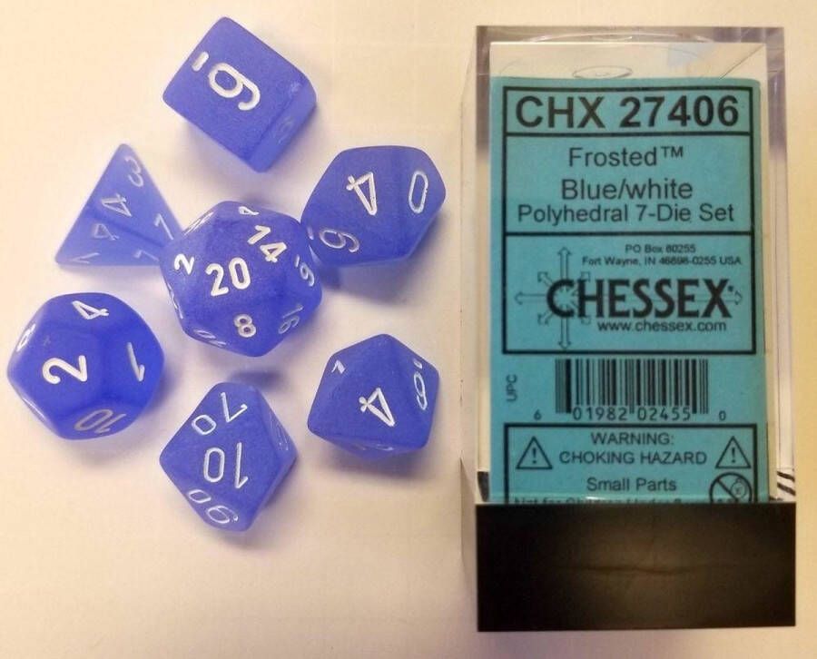 Chessex Frosted Blue white Polydice Dobbelsteen Set (7 stuks)