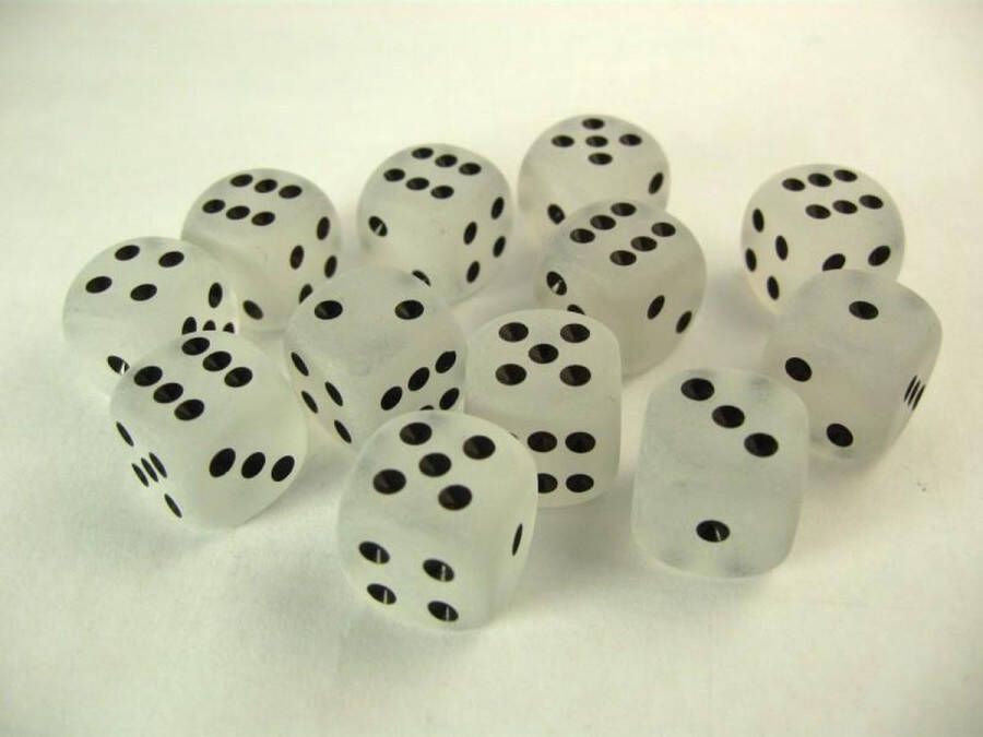 Chessex Frosted Clear black D6 16mm Dobbelsteen Set (12 stuks)