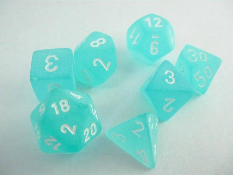 Chessex Frosted Teal white Polydice Dobbelsteen Set (7 stuks)