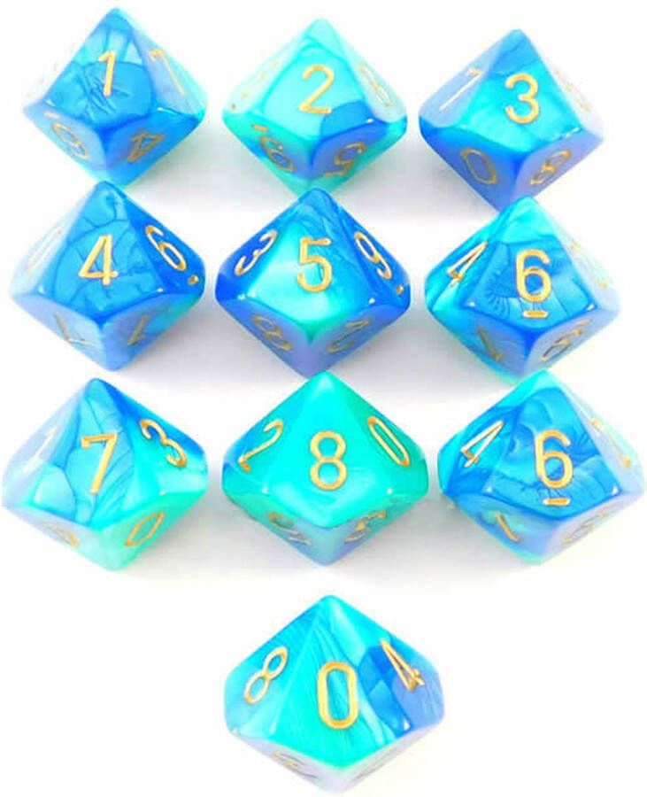 Chessex Gemini Blauw-Taling goud D10 Dobbelsteenset (10 stuks)