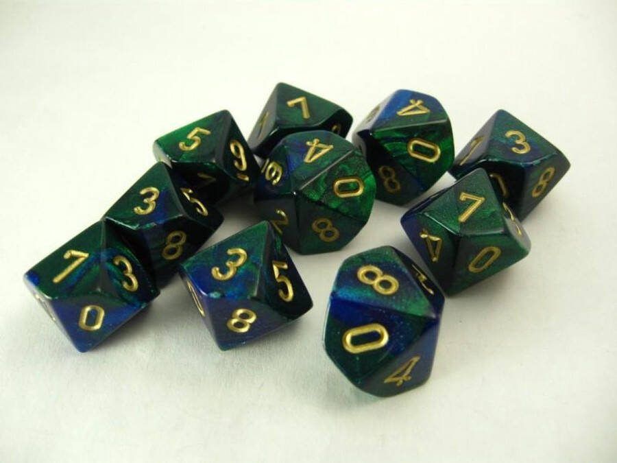 Chessex Gemini Blauw-Groen goud D10 Dobbelsteenset (10 stuks)