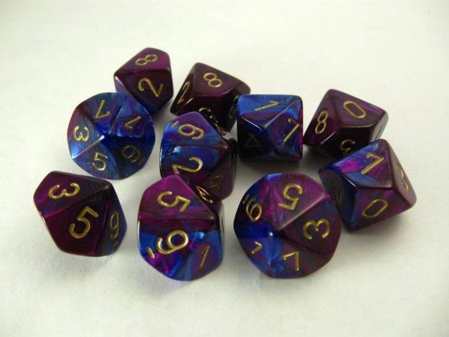 Chessex Gemini Blue-Purple gold D10 Dobbelsteen Set (10 stuks)