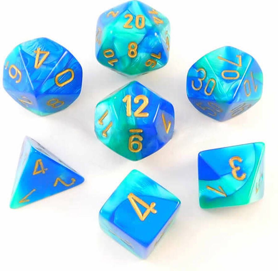 Chessex Gemini Blue-Teal gold Polydice Dobbelsteen Set (7 stuks)