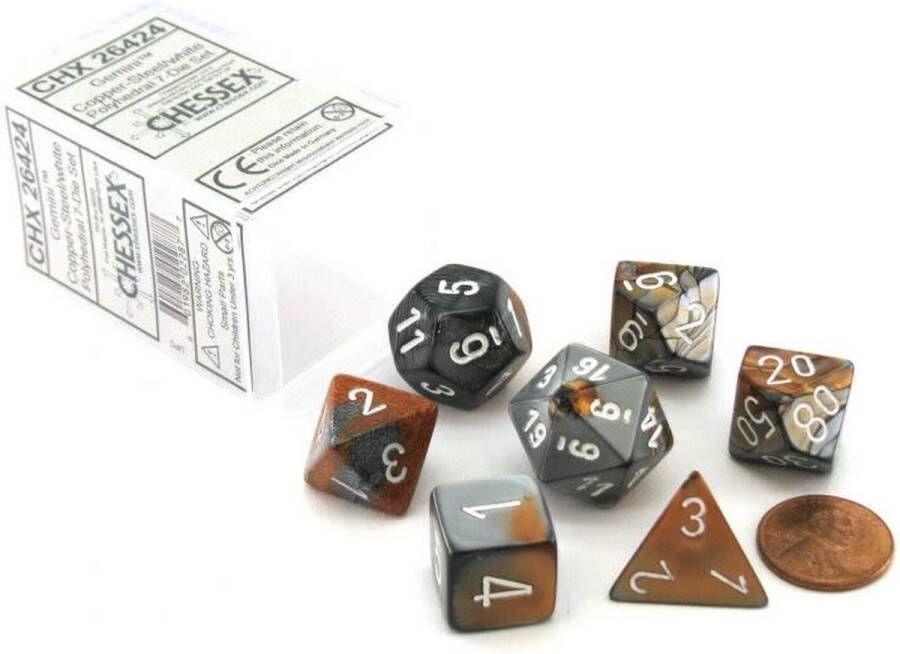 Chessex Gemini Copper-Steel white Dobbelsteen Set (7 stuks)