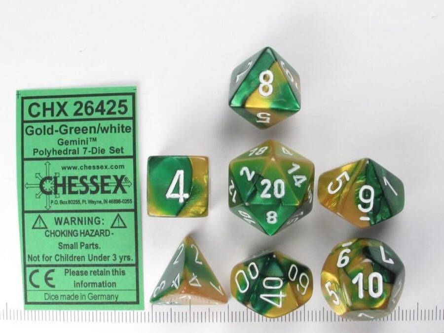 Chessex Gemini Gold-Green white Polydice Dobbelsteen Set (7 stuks)