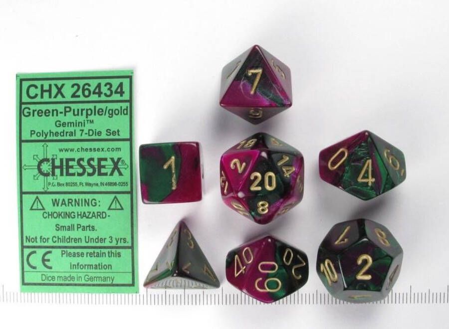 Chessex Gemini Green-Purple gold Polydice Dobbelsteen Set (7 stuks)