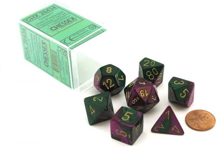 Chessex Gemini Green-Purple gold Polydice Dobbelsteen Set (7 stuks)