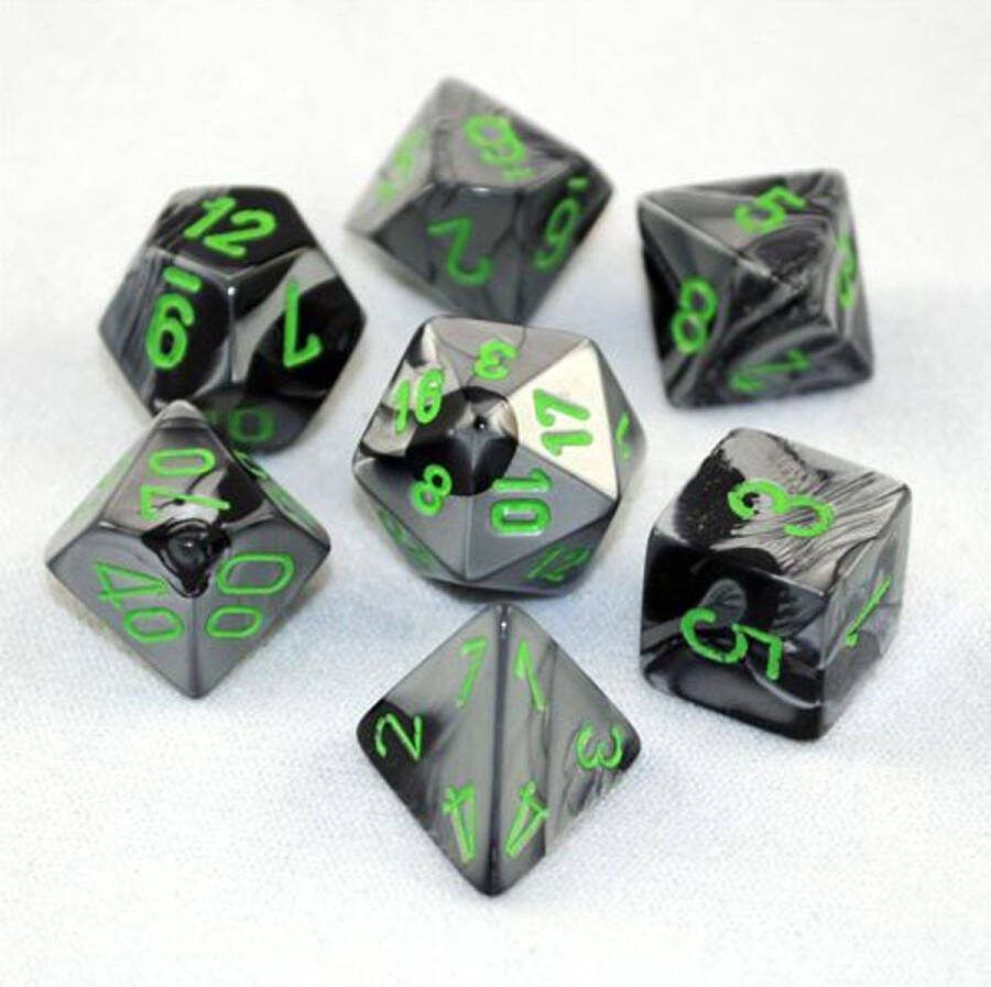 Chessex Gemini Mini-Polyhedral Black-Grey green Dobbelsteen Set (7 stuks)