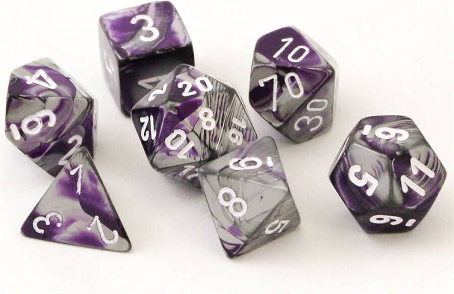 Chessex Gemini Purple-Steel white Polydice Dobbelsteen Set (7 stuks)