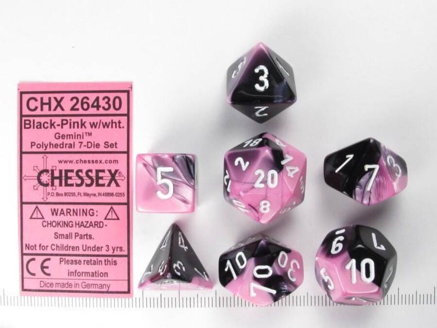 Chessex Gemini Polyhedral 7-Die Sets Black-Pink W White