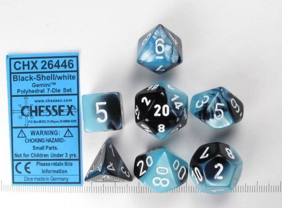 Chessex Gemini Zwart-Schelp Wit Polydice Dobbelsteen Set (7 stuks)