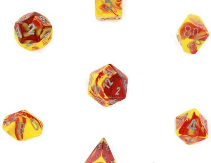 Chessex Gemini Red-Yellow silver Polydice Dobbelsteen Set (7 stuks)