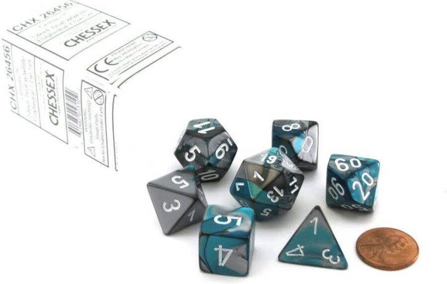 Chessex Gemini Steel-Teal white Polydice Dobbelsteen Set (7 stuks)