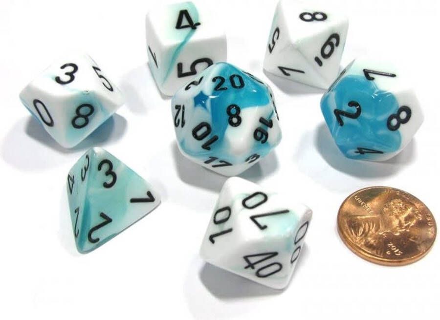 Chessex Gemini wit-teaal zwart Polydice dobbelsteen set (7 stuks)