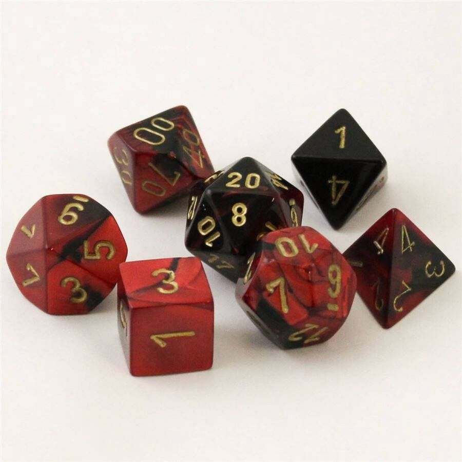 Chessex Gemini Zwart-Rood goud Polydice Dobbelsteen Set (7 stuks)