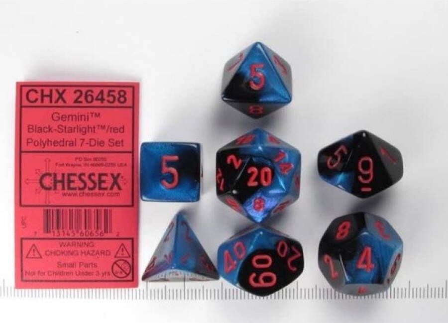 Chessex Gemini Zwart-Starlood rood Polydice Dobbelsteen Set (7 stuks)