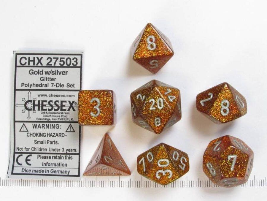 Chessex Glitter Goud Zilver Polydice Dobbelsteen Set (7 stuks)