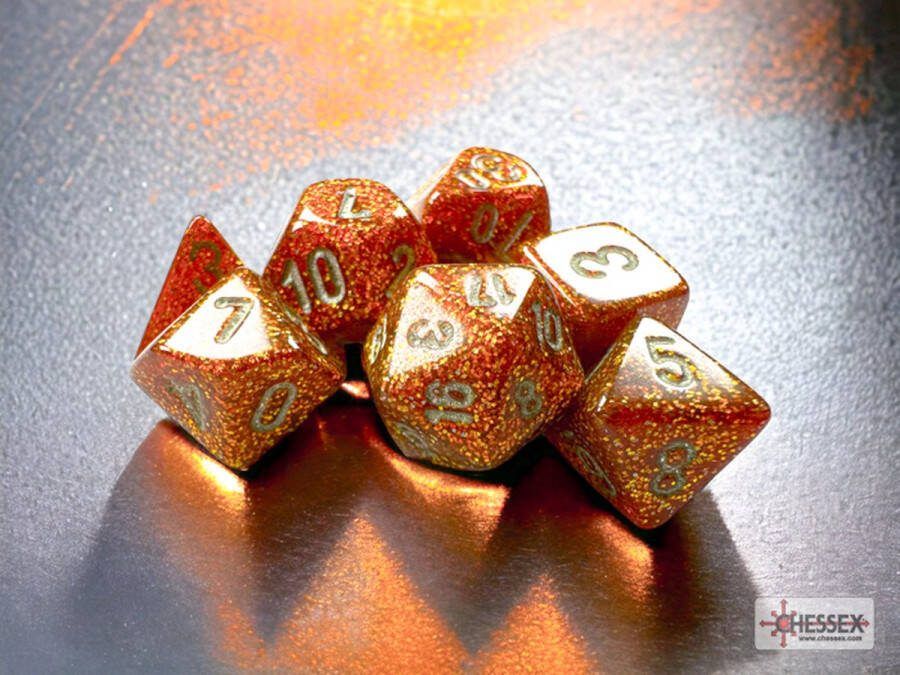 Chessex Glitter Mini-Polyhedral Gold silver Dobbelsteen Set (7 stuks)