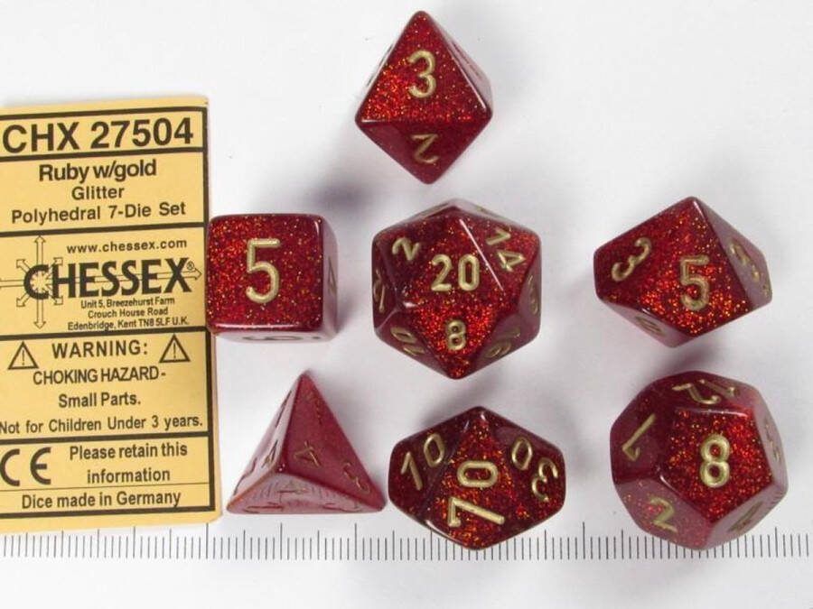 Chessex Glitter Robijn goud Polydice Dobbelsteen Set (7 stuks)