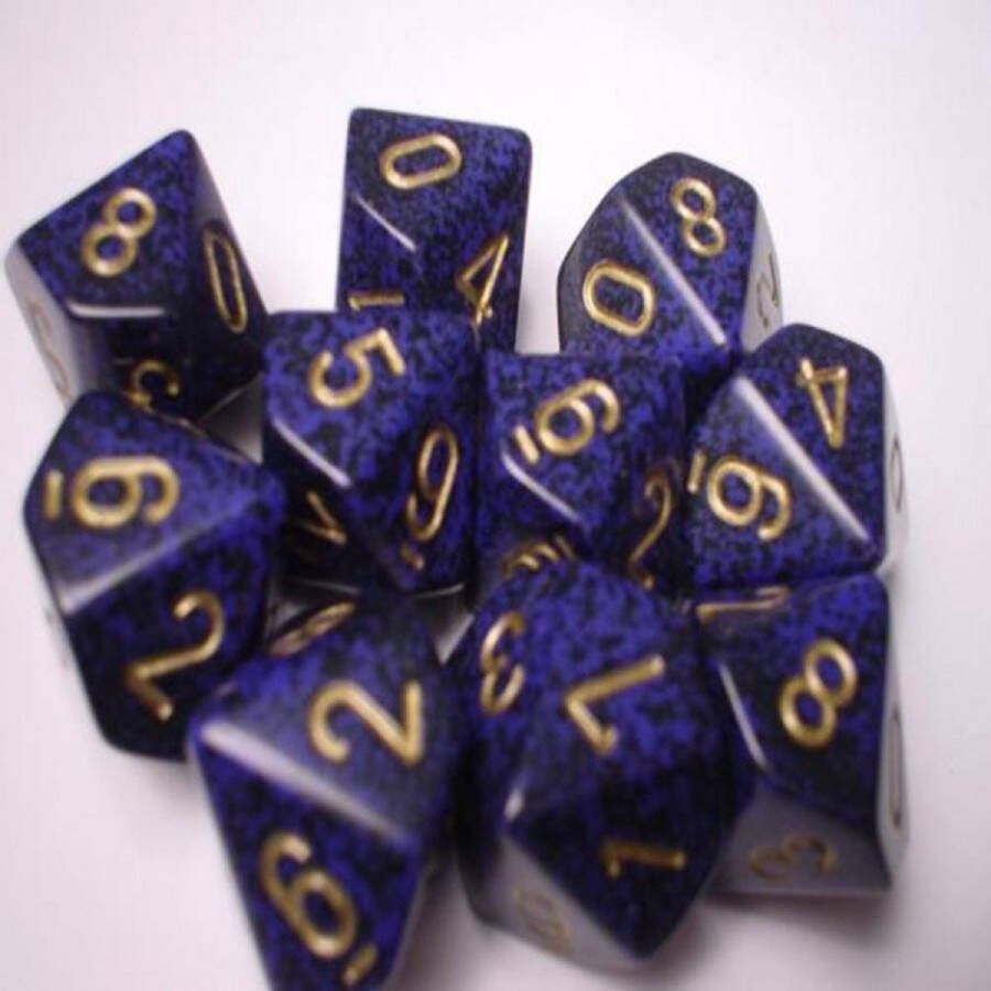 Chessex Gouden Kobalt Gespikkeld D10 Dobbelsteenset (10 stuks)