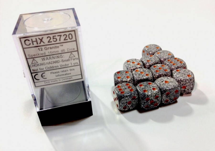 Chessex Granite Speckled D6 16mm Dobbelsteen Set (12 stuks)