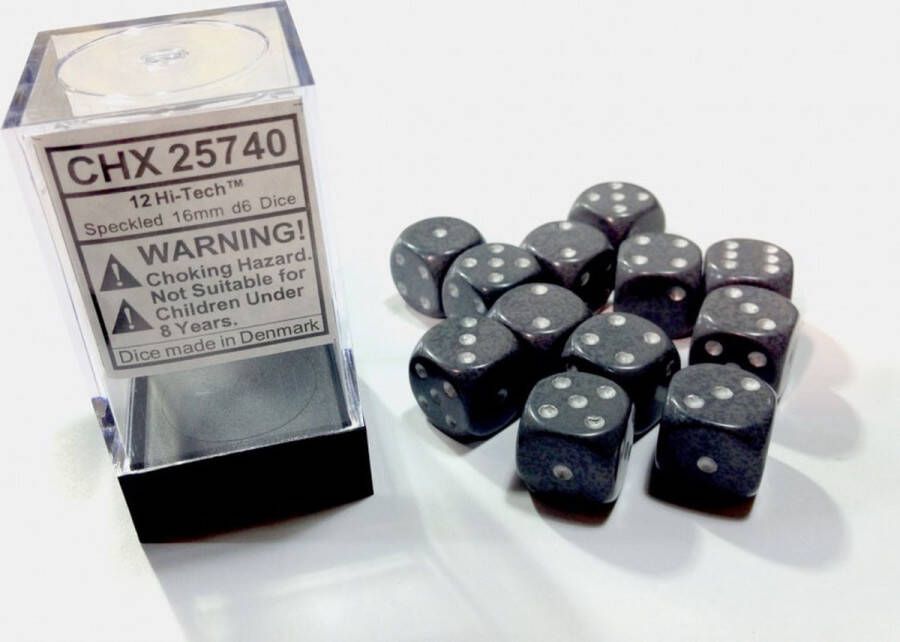 Chessex Hi-Tech Gespikkeld D6 16mm Dobbelsteen Set (12 stuks)