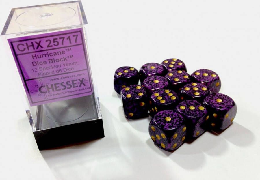 Chessex Hurricane Speckled D6 16mm Dobbelsteen Set (12 stuks)