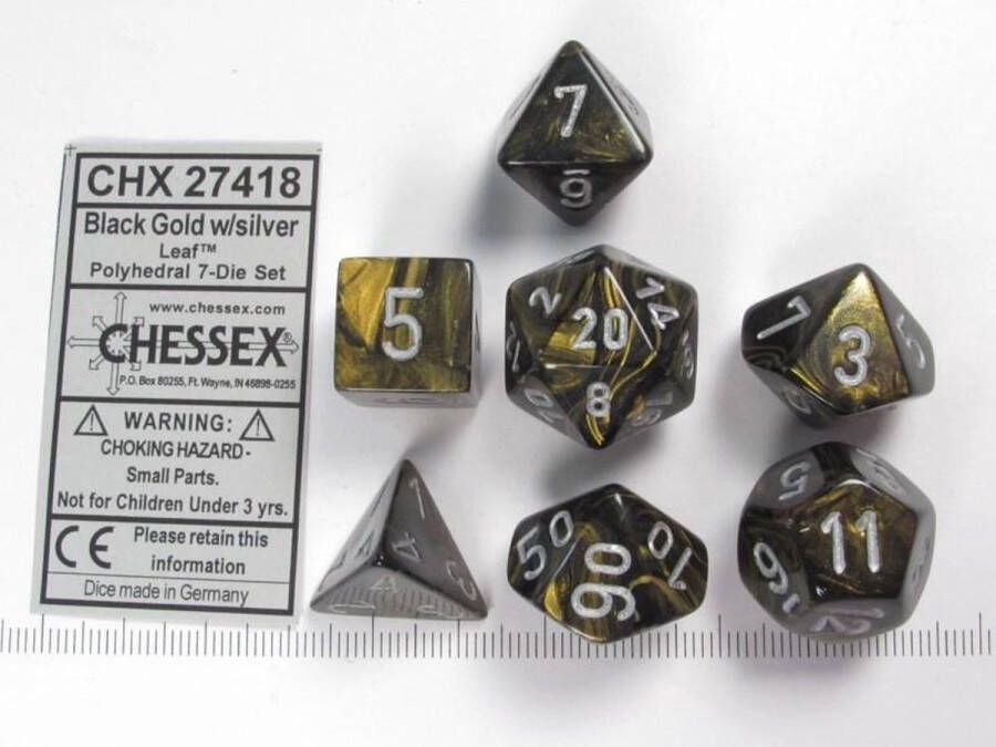 Chessex Leaf Black Gold silver Polyhedral 7-Die Set