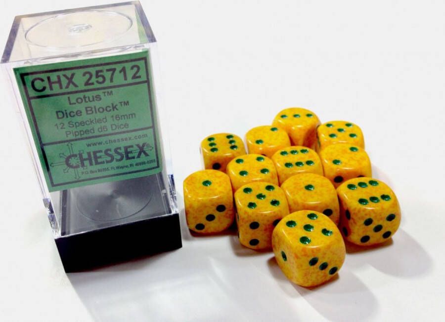 Chessex Lotus Speckled D6 16mm Dobbelsteen Set (12 stuks)