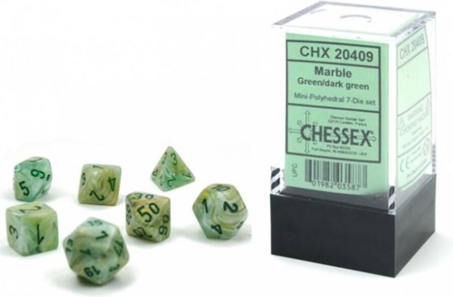 Chessex Marble Mini-Polyhedral Green donkergroen Dobbelsteen Set (7 stuks)