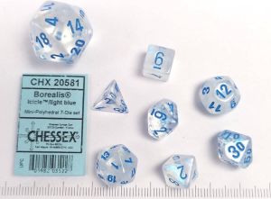 Chessex Mini polydice set Borealis Luminary Icicle w blue