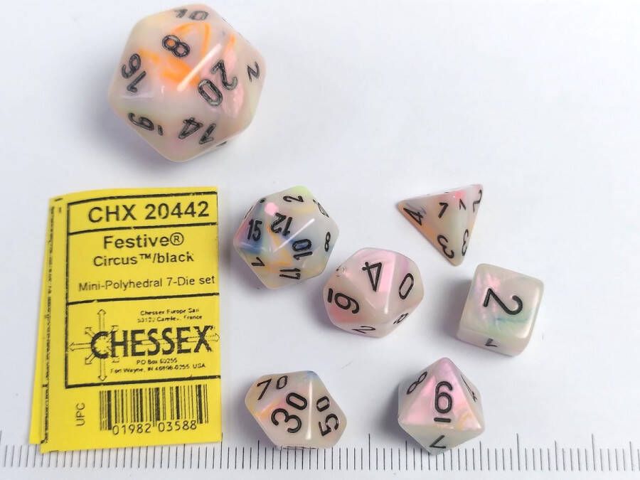 Chessex Festive Mini-Polyhedral Circus black Dobbelsteen Set (7 stuks)