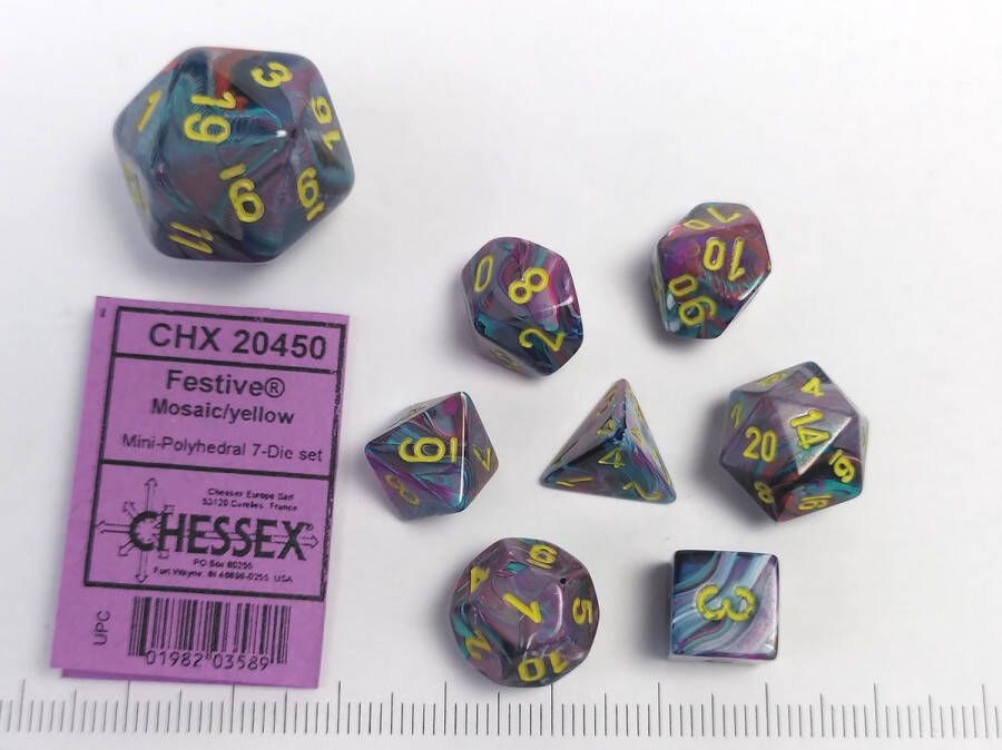Chessex Festive Mini-Polyhedral Mosaic yellow Dobbelsteen Set (7 stuks)