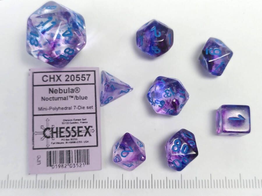 Chessex Nebula Mini-Polyhedral Nocturnal blue Luminary Dobbelsteen Set (7 stuks)