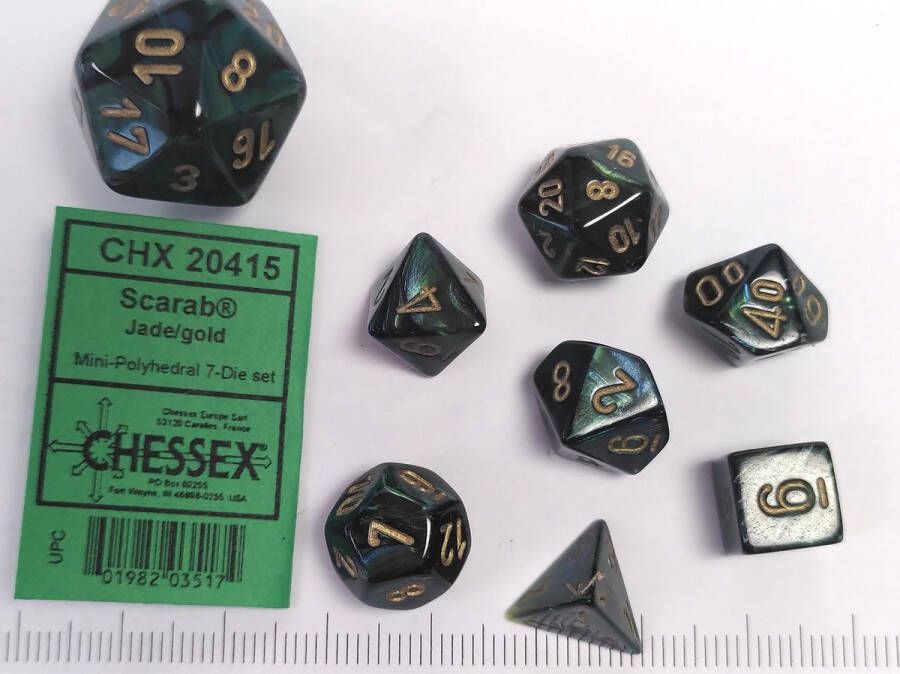 Chessex Scarab Mini-Polyhedral Jade gold Dobbelsteen Set (7 stuks)