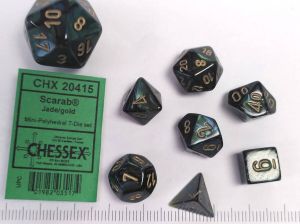 Chessex Mini polydice set Scarab Jade w gold