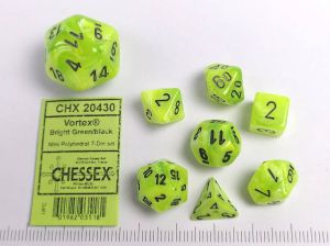Chessex Mini polydice set Vortex Bright Green w black