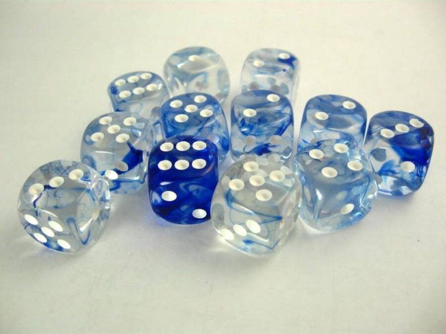 Chessex Nebula Dark Blue white D6 16mm Dobbelsteen Set (12 stuks)