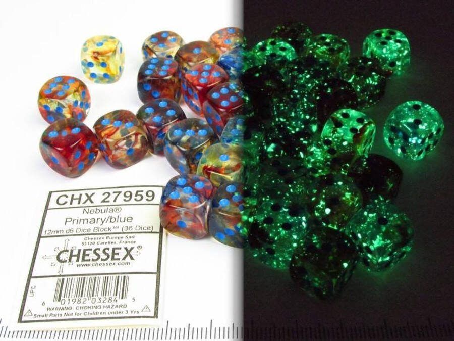 Chessex Nebula Primary blue Luminary D6 12mm Dobbelsteen Set (36 stuks)