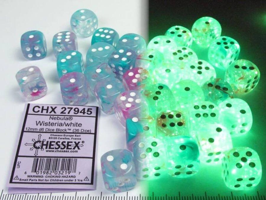 Chessex Nebula Wisteria white Luminary D6 12mm Dobbelsteen Set (36 stuks)