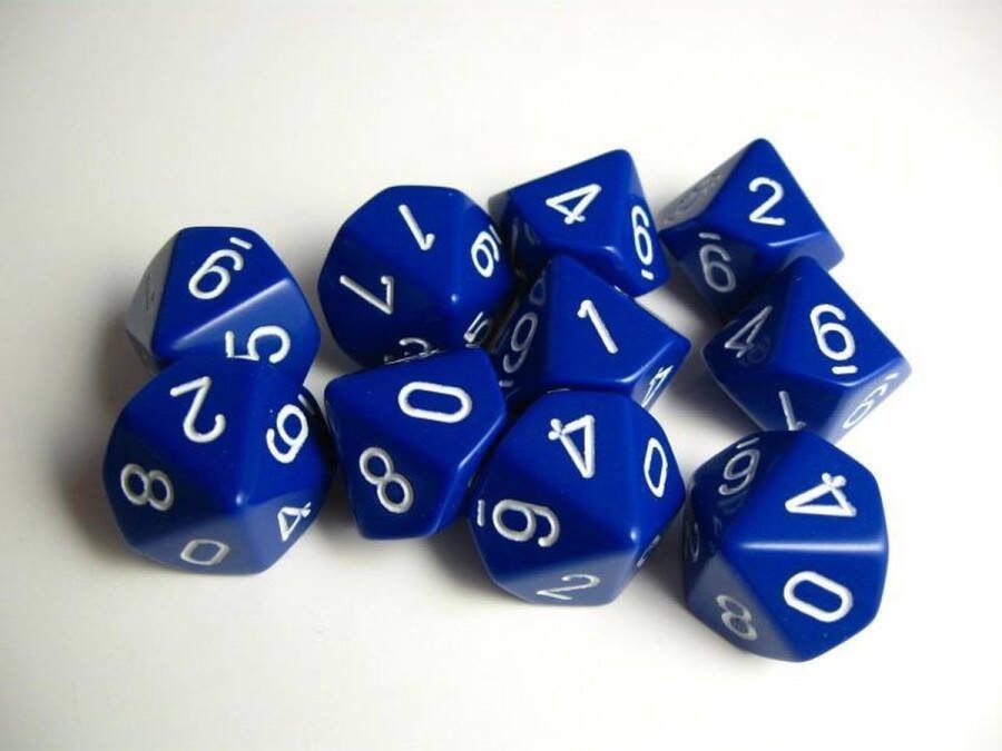 Chessex Opaque Blue white D10 Dobbelsteen Set (10 stuks)